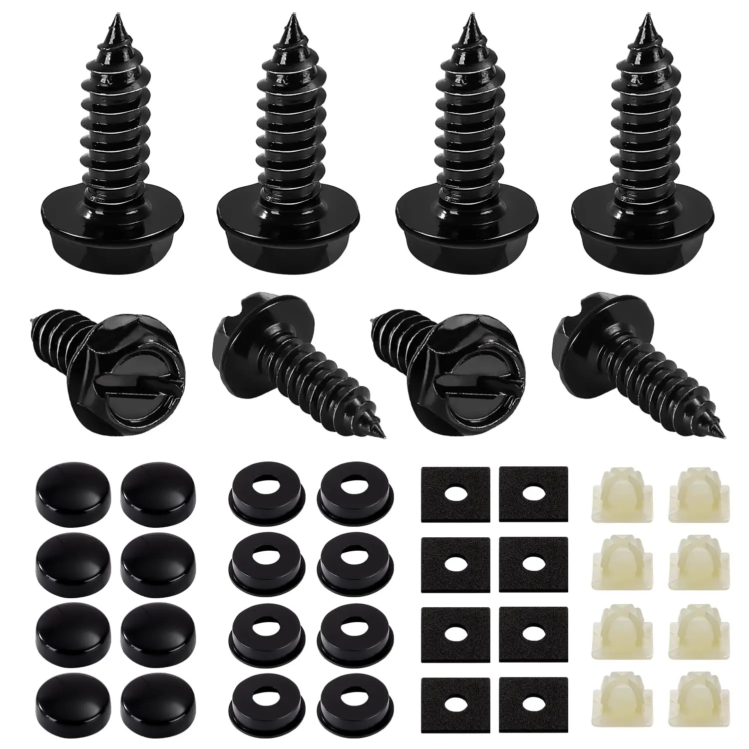Car License Plate Screw Kit Replacement, Car License Plate Screw Kit with Screw Cover, Screw Insert Fixers and Foam Pad, Universal Car Accessories, Automotive Accessories
