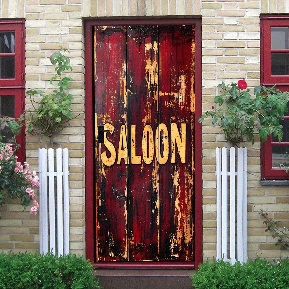 2pcs Vintage Western Style Saloon Decorative Wall Sticker Distressed Wooden Texture Self Adhesive Art Decal for Living Room Dining Room Cafe Bar Pub Home Decor Retro Theme Wall Mural Decoration