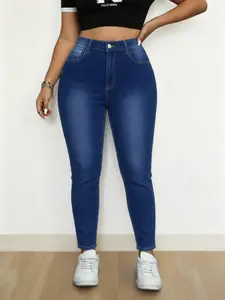 Plus Size High Stretch Women's Jeans, Elastic Fabric, Slim Fit, Casual Fashion, Daily Wear, All Seasons Ladies Plus Size Denim Jeans