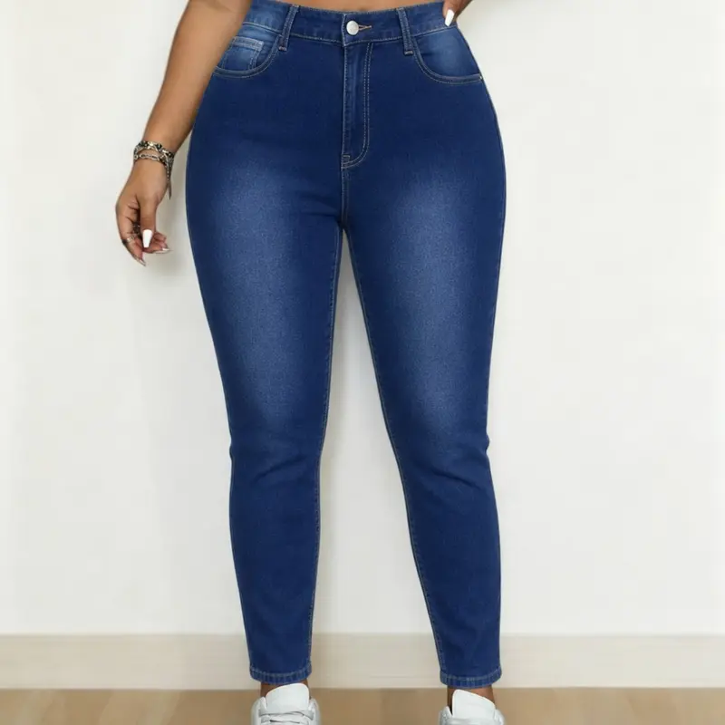 Plus Size High Stretch Women's High Waist Jeans, Elastic Fabric, High Elasticity Denim, Slim Fit, Casual Fashion, Daily Wear, All Seasons Ladies Plus Size Denim Jeans Pants