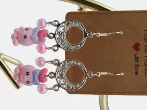 Octopus Charm Earrings - Unisex Pink & Silver Beaded Dangle Earrings for All