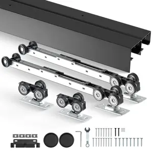 【fathersdaygift】VEVOR Bypass Door Hardware, 8ft Heavy Duty Bypass Sliding Door Hardware Kit, Aluminum Alloy Sliding Closet Door Hardware Set with Finger Pulls, for 2 Door System, Fit Door Thickness 1 3/8" - 1 3/4"