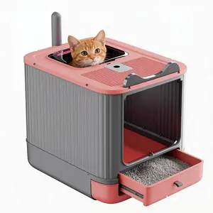 Cat Litter Box | Extra Large Enclosed Litter Box with Foldable Drawer, Double Door Top-Out Deodorizing, Odor-Control & Splash-Proof Design for a Clean & Comfortable Cat Environment flip cover