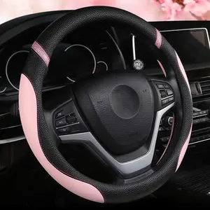 Steering Wheel Cover for Women Leather Universal Steering Wheel Covers for  15 inch (Pink)