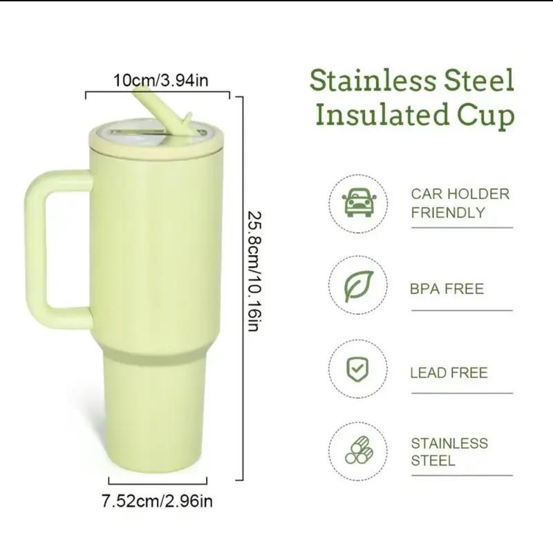 Solid Color 40 Oz Tumbler With Handle 2-In-1 Straw And Straw Lid Leak-Proof Dishwasher-Safe, Insulated Stainless Steel Travel Coffee Mug Long-Lasting Heat Retention, Suitable For Car Cup Holders, Office, Christmas Gifts