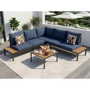 4-Piece Outdoor Patio Furniture Set, PE Rattan Sectional Sofa Set with Washable Cushions & Tempered Glass Coffee Table for Backyard, Porch & Poolside