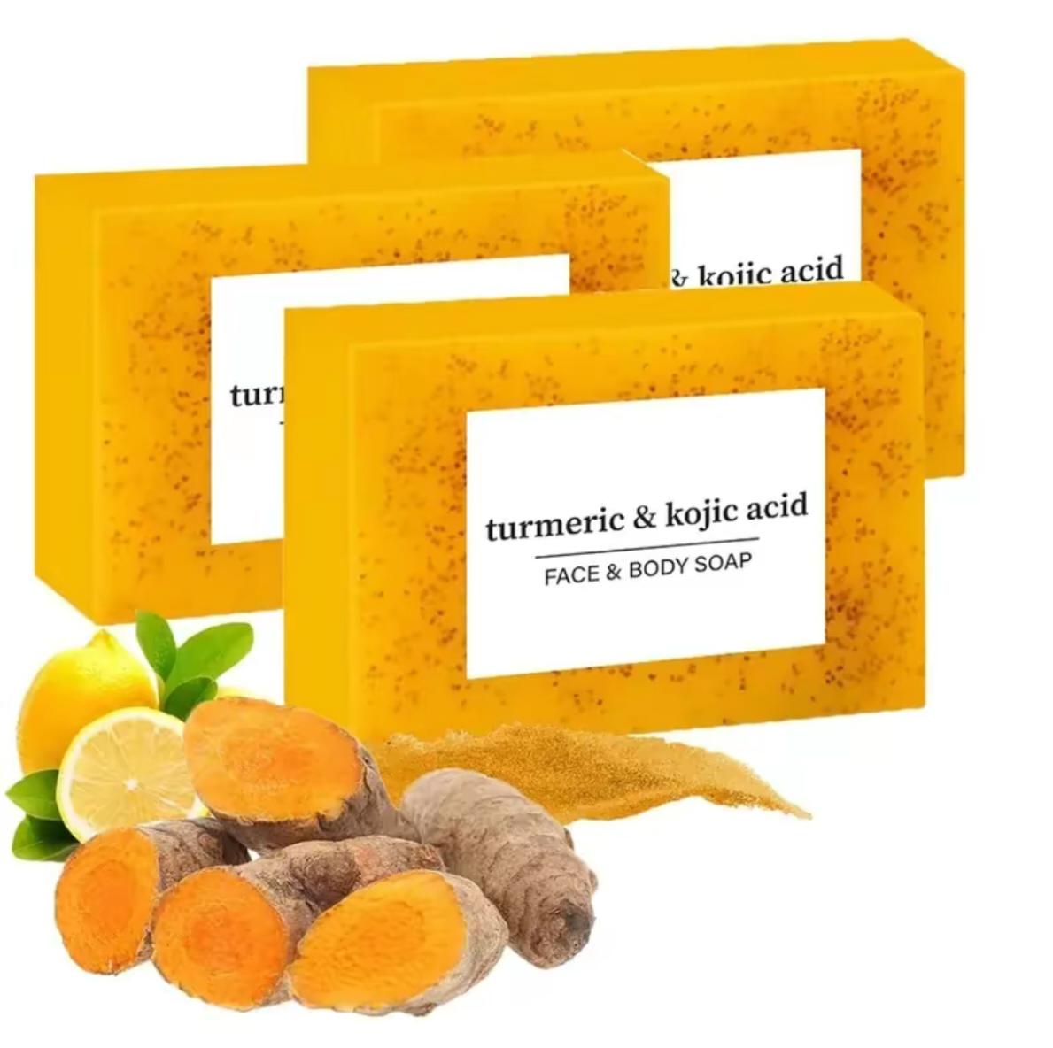 3-6PCS Refreshing Hydrating Soap for for Soothing Skin, Lemon Turmeric KojicAcid Soap, Turmeric & Kojic Acid Brightening Soap,Moisturizing Soap for Body Wash & Face Wash, Flawless Organic face Soap,BodyCare Product for Women & Men