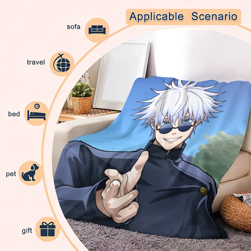 Gojo Satoru Blanket Cover Anime Jujutsu Kaisen Plush Throw Blankets Bed Sofa Decoration Soft Warm Bedspreads Suitable for use in offices, sofas, and travel settings, etc Suitable for all four seasons A gift suitable for fans, friends and children Gojo Satoru Blanket Cover Anime Jujutsu Kaisen Plush Throw Blankets Bed Sofa Decoration Soft Warm Bedspreads Suitable for use in offices, sofas, and travel settings, etc Suitable for all four seasons A gift suitable for fans, friends and children