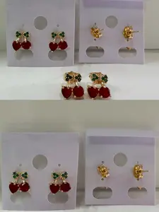Cherry Bow Stud Earrings - Gold Tone