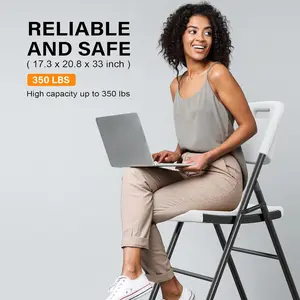 VINGLI Folding Chairs, Heavy Duty Foldable Chair Portable HDPE Plastic Seat with Steel Frame for Indoor Outdoor Dinning Party Wedding School Use, White/Black, 2/4/6 Pack