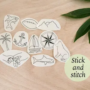 stick and stitch embroidery patterns, men's embroidery patterns, stencil anchor, compass, palm tree, dog, shark