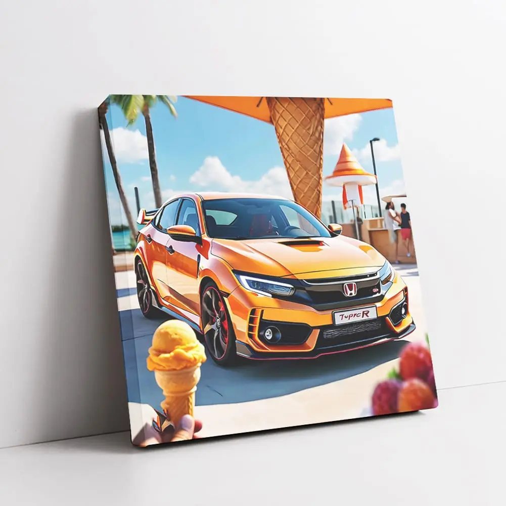Honda Civic Type R Orange Ice Cream Wall Art Car Automobile For Mens Room Print