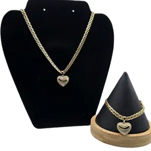 Bendecida Jewelry #1 Set Heart 14K Gold Plated 20 Inch Necklace & 7 Inch Bracelet Elegant Gift Set
