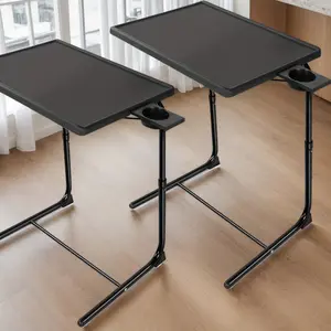 Adjustable Folding Table, 1/2 Pack Portable TV Tray Table with 6 Height Levels & 3 Tilt Angles, Multifunctional Foldable Desk, Ideal for Dining, Working, Home Furniture and Portable Bar Use