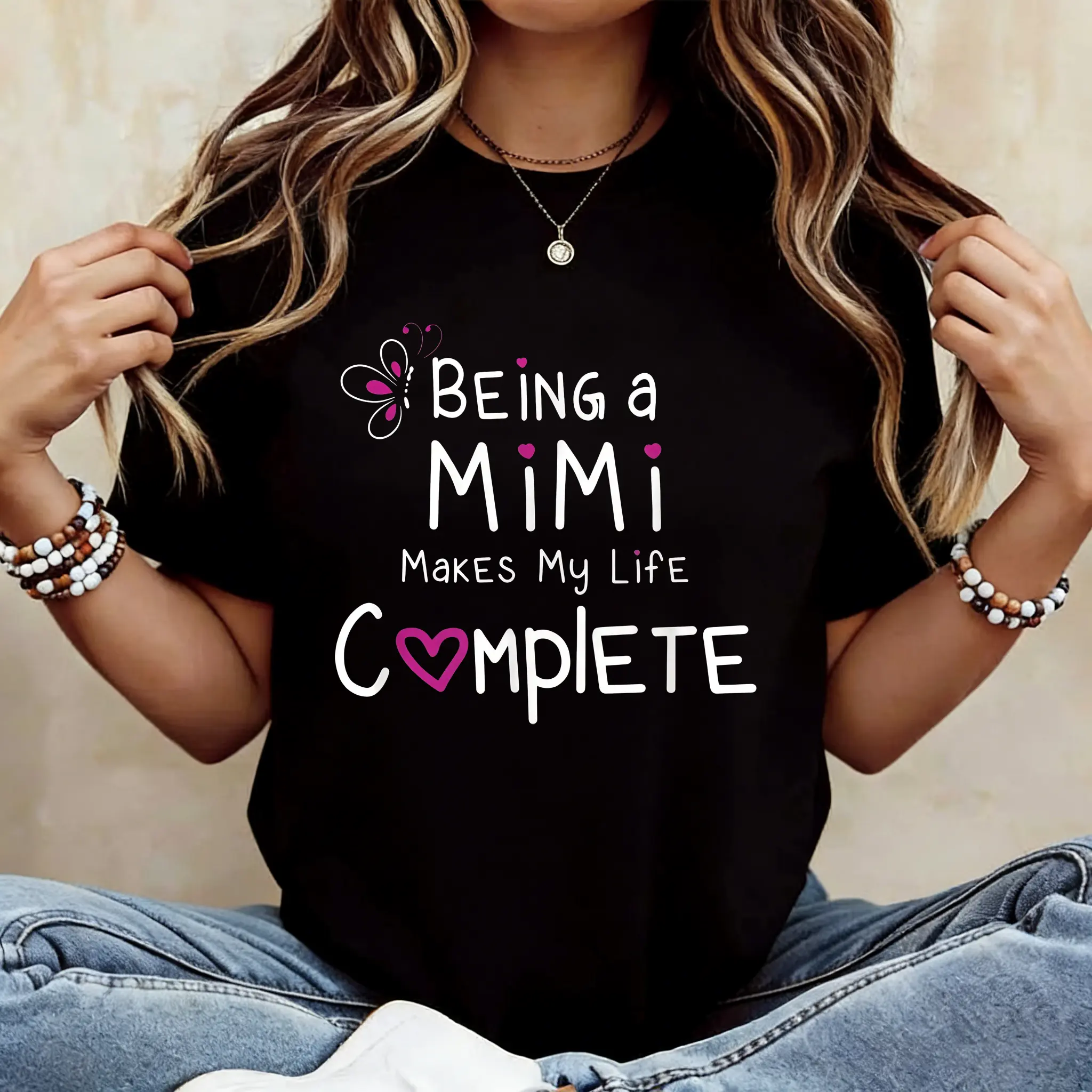Proud Mimi Being A Mimi Makes My Life Complete T-Shirt Print T-Shirt Casual Crew Neck Short Sleeve Comfort Tee Top For Spring & Summer Women's Clothing
