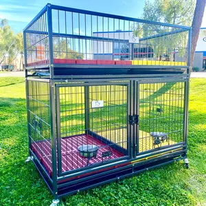 Brandnew HD Whelping Divider Kennel Crate Cage W/COMFY PLASTIC FLOOR & Tray & Casters & Bowls  Dimensions in pictures