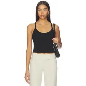 Enza Costa Cotton Rib Cami Tank in Black
