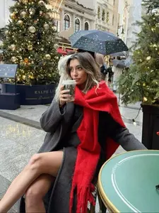 Thick Macaroon Solid Color Fluffy Fringe Warm Scarf, Autumn Winter Fashionable Cold Resistant Couple Shawl Hijab, Soft Comfortable Blanket Scarf