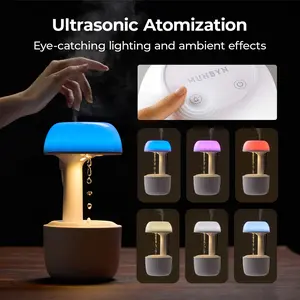 【Valentine’s Day Gifts – MUNBYN  Mushroom Anti Gravity Humidifier】 Water Drop Humidifier with Multi Colors Night Lights for Bedroom, Home & Office, Auto Power-off protection with 8 Hours Battery Life, Quiet Diffuser with 38db, Air Humidifier Gift