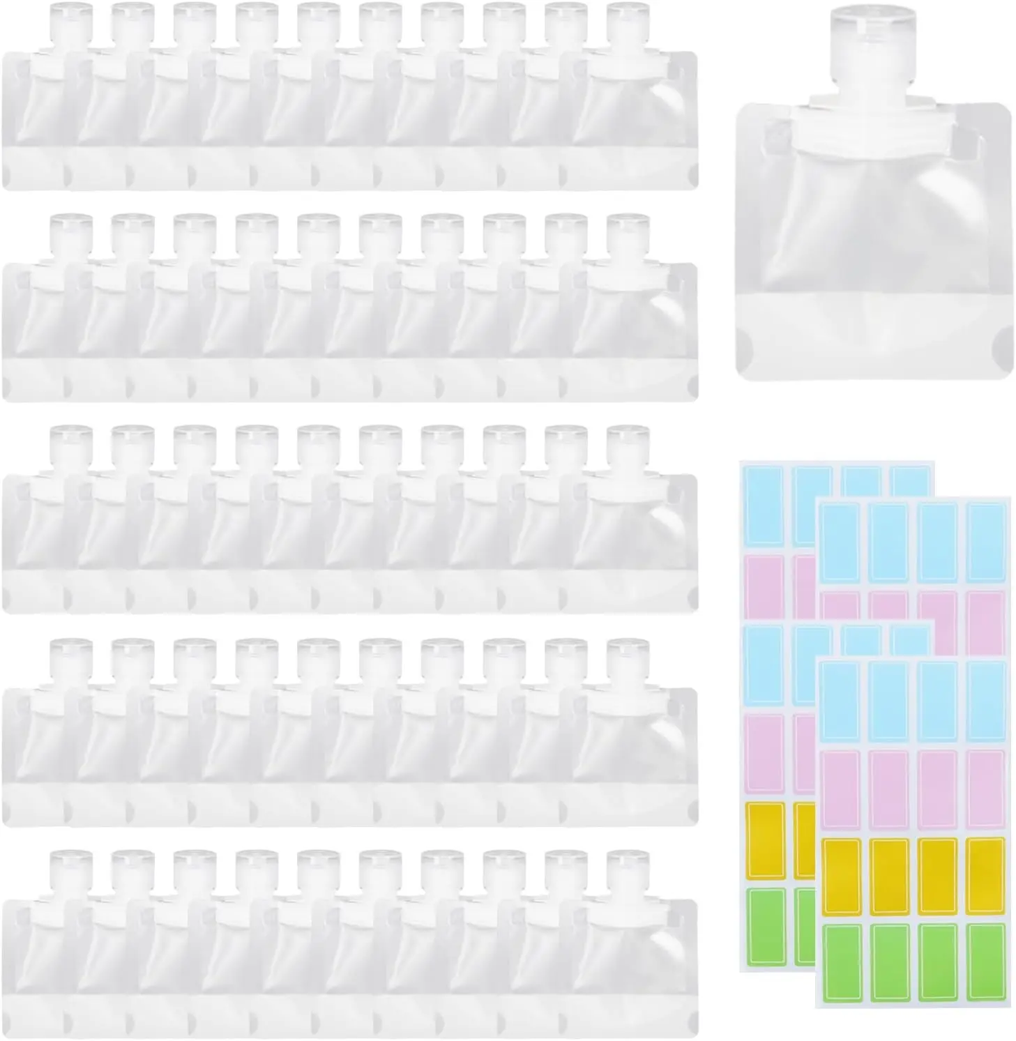 50PCS 1Oz (30ML) Leak-Proof Reusable Plastic Flasks Squeeze Pouches, Portable Travel Drink Pouches for Liquor Beverages, Travel Toiletries Pouches for Outdoor Sports Concerts Events