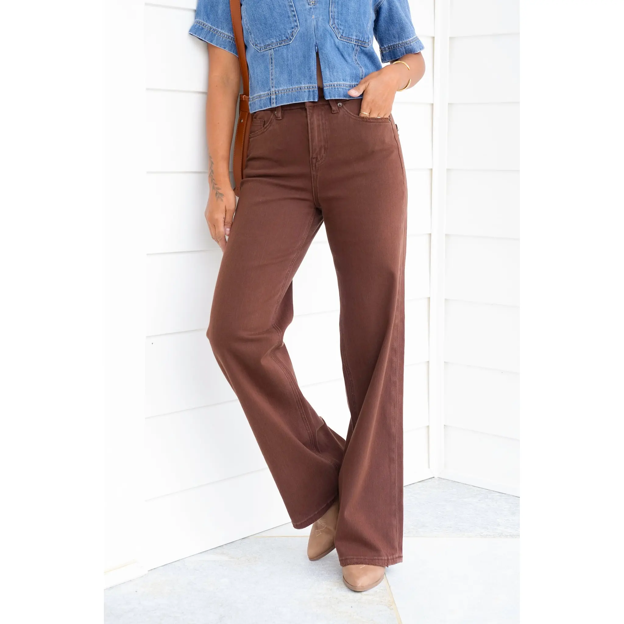 Mica High Rise Brown Wide Leg Jeans
