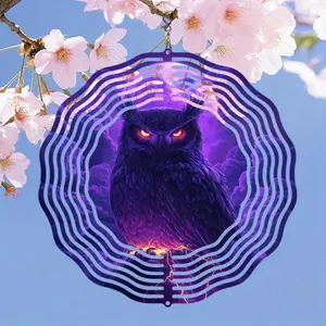 Owl Design Wind Chime, 3D Mandala Design Garden Hanging Ornament with 360 Degree Rotation Hook, Hanging Decor for Outdoor Garden Patio Yard
