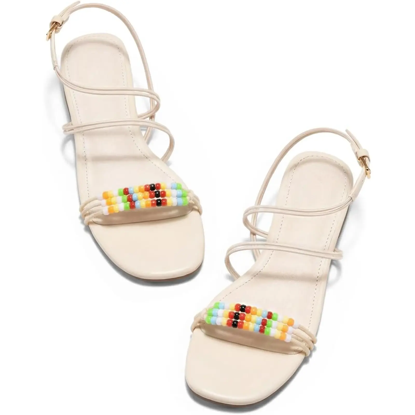 Coutgo Women's Beaded Gladiator Sandals, Strappy Faux Leather Flats with a Lace-Up Ankle Wrap, Minimalist Chic Summer Beach Shoe, Footwear, Sandals Women, Women Sandals