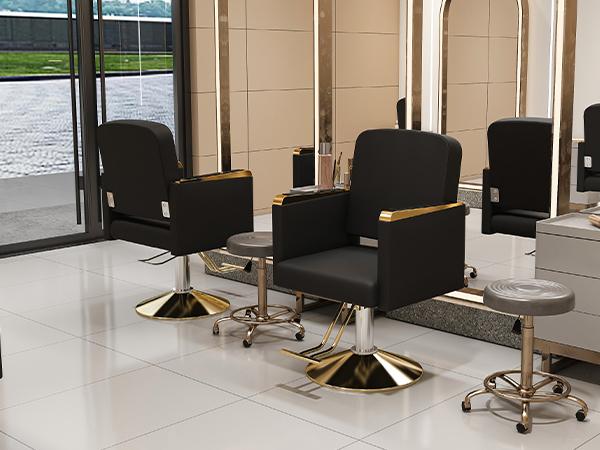 Hydraulic Salon Chair 360° Swivel - Professional Barber Stylist Chair with Pump, Retro Heavy Duty Barber Chair,Non-Tilting Hairdressing Chair for Salon Tattoo Spa, Black Gold Stylist Equipment (Single Pack)
