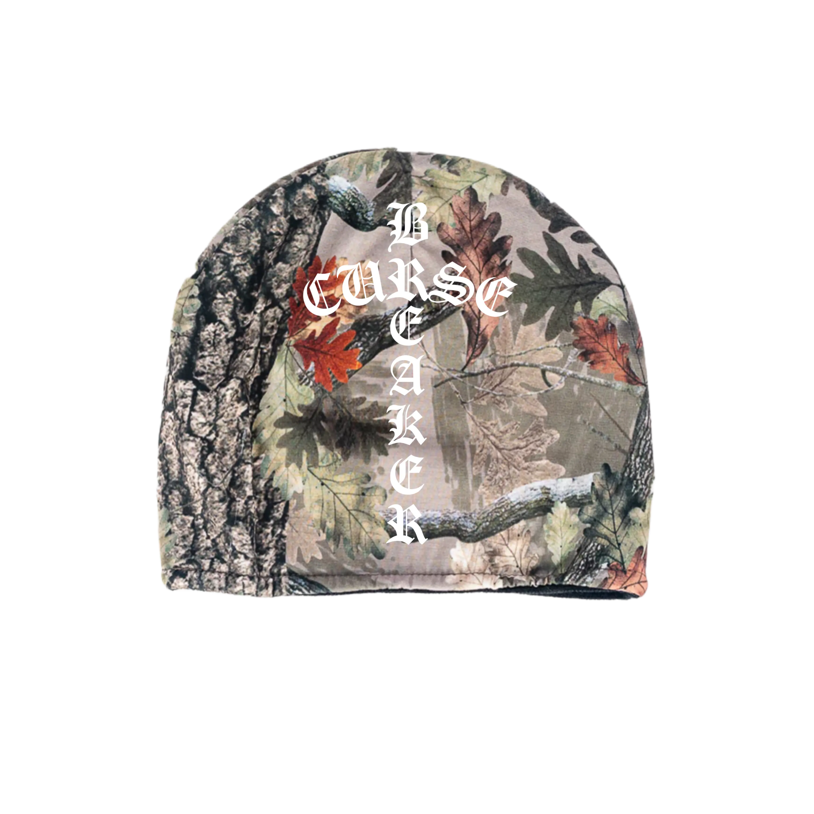 CURSE BREAKER CAMO BEANIE GENUINE EXPRESSION REGENERATION BEANIE 94% Polyester 6% Spandex 100% Acrylic Lining Stretch-to-Fit Spiritual Message