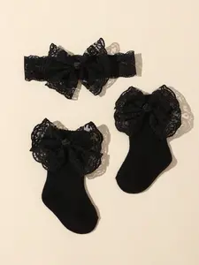 Baby Socks Set Spring Autumn, Infant Hairband Lace Detailing Large Bow Princess Flair Socks, Cute Toddler Footwear, Soft Material and Comfortable