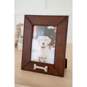 Huntley Pet Leather Picture Frame with Silver Bone Accent