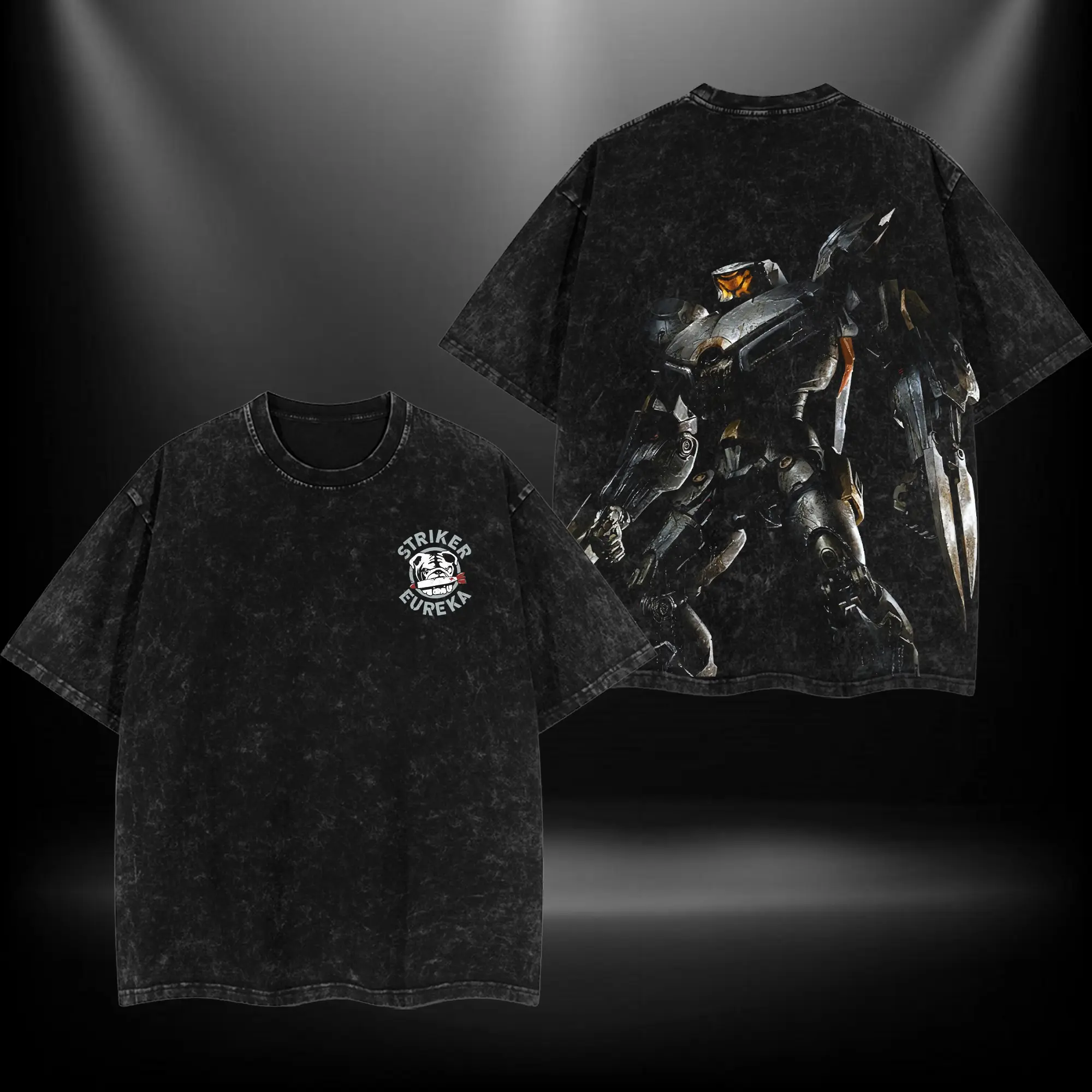 Striker Eureka Pacific Rim Double Printed Oversize Lightweight Acid Washed Tee TV Show Graphic Top Cotton Gift T-Shirt For Comic Lover, Gift T-Shirt For Movie Lover