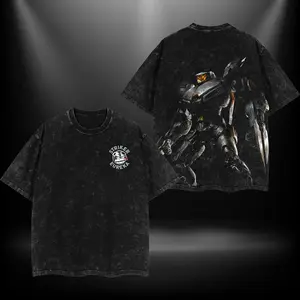Striker Eureka Pacific Rim Double Printed Oversize Lightweight Acid Washed Tee TV Show Graphic Top Cotton Gift T-Shirt For Comic Lover, Gift T-Shirt For Movie Lover
