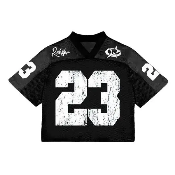 トップス NITO Streetwear V-Neck 23 Number Star Rich Jersey Football Mesh Cropped JERSEY FOOTBALL CASH トップス
