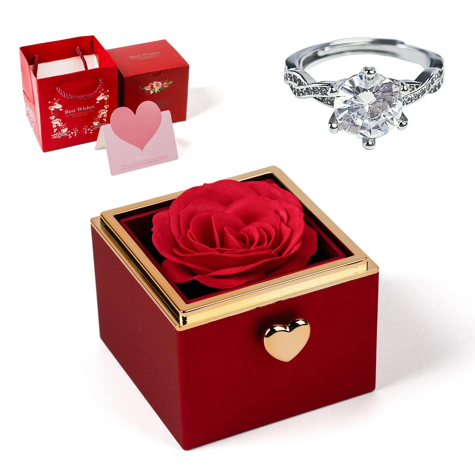 [Surprise Gift Box] - Gift Box with Hidden Rose & Cake Reveal – Romantic Pop Up Jewelry Holder, Anniversary & Birthday Gift for Her, Wife, Girlfriend, Mom Keepsake Box