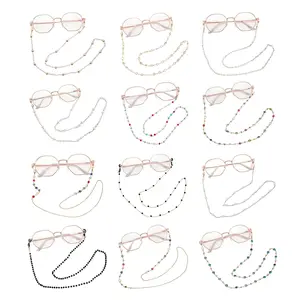 Women's Gemstone Glasses Chain Gold-Tone Adjustable Fit with Artificial Red Green Blue Clear Crystals Elegant Design for Reading Sunglasses