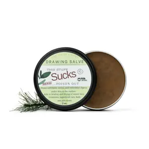 The Hairy Gnome- This Stuff Sucks... Poison Out. Drawing Salve with Pine Resin and Plantain. Treats Cysts, Infections, Boils, and Rashes.