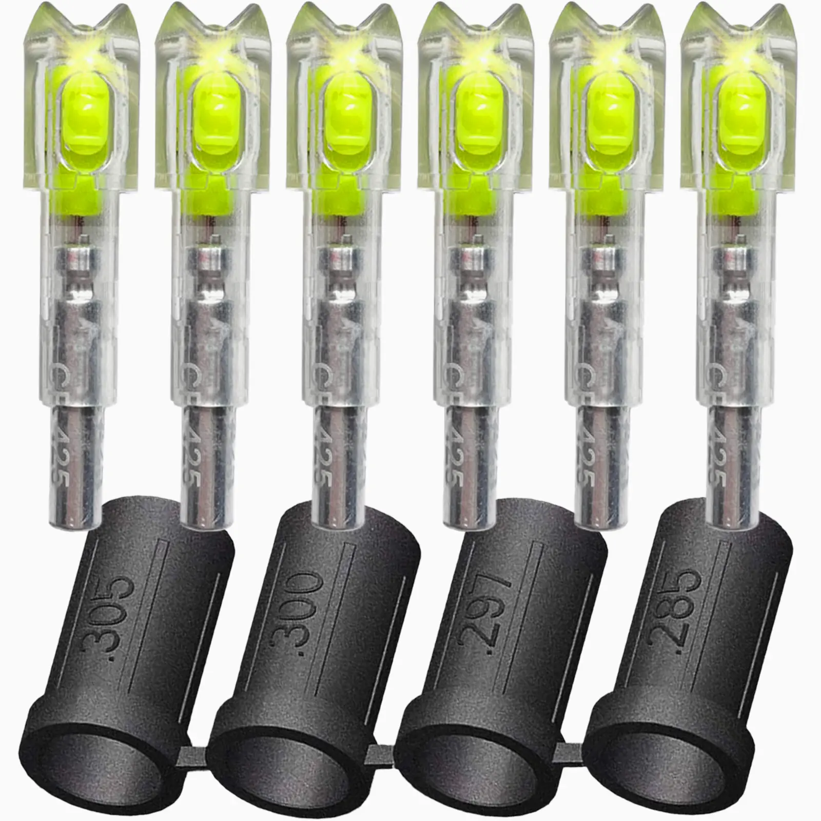 Crossbow Lighted Nocks | Durable Yellow LED Bolt Nock swith. 285 .297 .300 .302 .305 Caliber Bushings