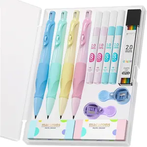2.0MM Handwriting Pencils for  with Comfort  Grip, 4 count Cute Mechanical Pencils with 44 count Lead Refills, 2 count Sharpeners/Erasers, Aesthetic School Supplies for  Writing