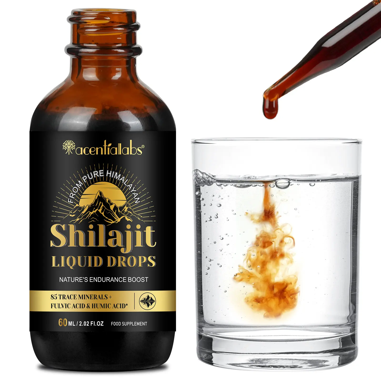 Acentiallabs Pure Himalayan Shilajit Liquid Drops - 1000mg Natural Shilajit Drops,85+ Trace Minerals & 40% Fulvic Acid for Energy Boost, Strength & Immunity Support - 50-Day Supply
