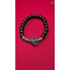 Blue Water Jade & Sandalwood Donut Bracelet