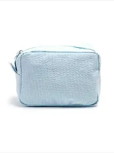 Women's & Girls' Toiletry Organizer | Striped Seersucker Ruffled Cosmetic Bag | Large-Capacity Zippered Travel Pouch Beauty Bag Cosmetic Pouches