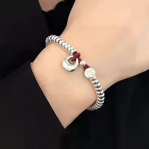 New silver Qian Duoduo coiled bracelet with heavy-duty red string, Chinese trendy style fortune bracelet