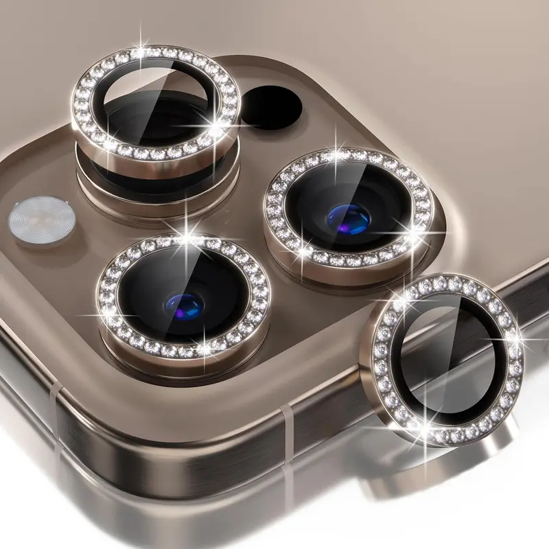 Tempered Glass Phone Lens Protector, 3 Counts/set Glitter Camera Lens Protective Film, Metal Phone Accessories, Mobile Devices Accessory Compatible with iPhone 16 Pro Max, Smartphone, Cellphone, Protection, Durable, Shockproof