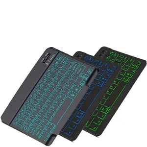 7 Color Backlit Ultra Slim Wireless Bluetooth-compatible Keyboard, Rechargeable, Fits iPad Mini Air Pro, Tablets, Phones, Laptops