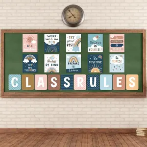 20 Pieces Classroom Rules Posters Set Bulletin Board Class Rules Posters Motivational Educational Behavior Wall Decorations First Day Back to School Supplies Decor Boho