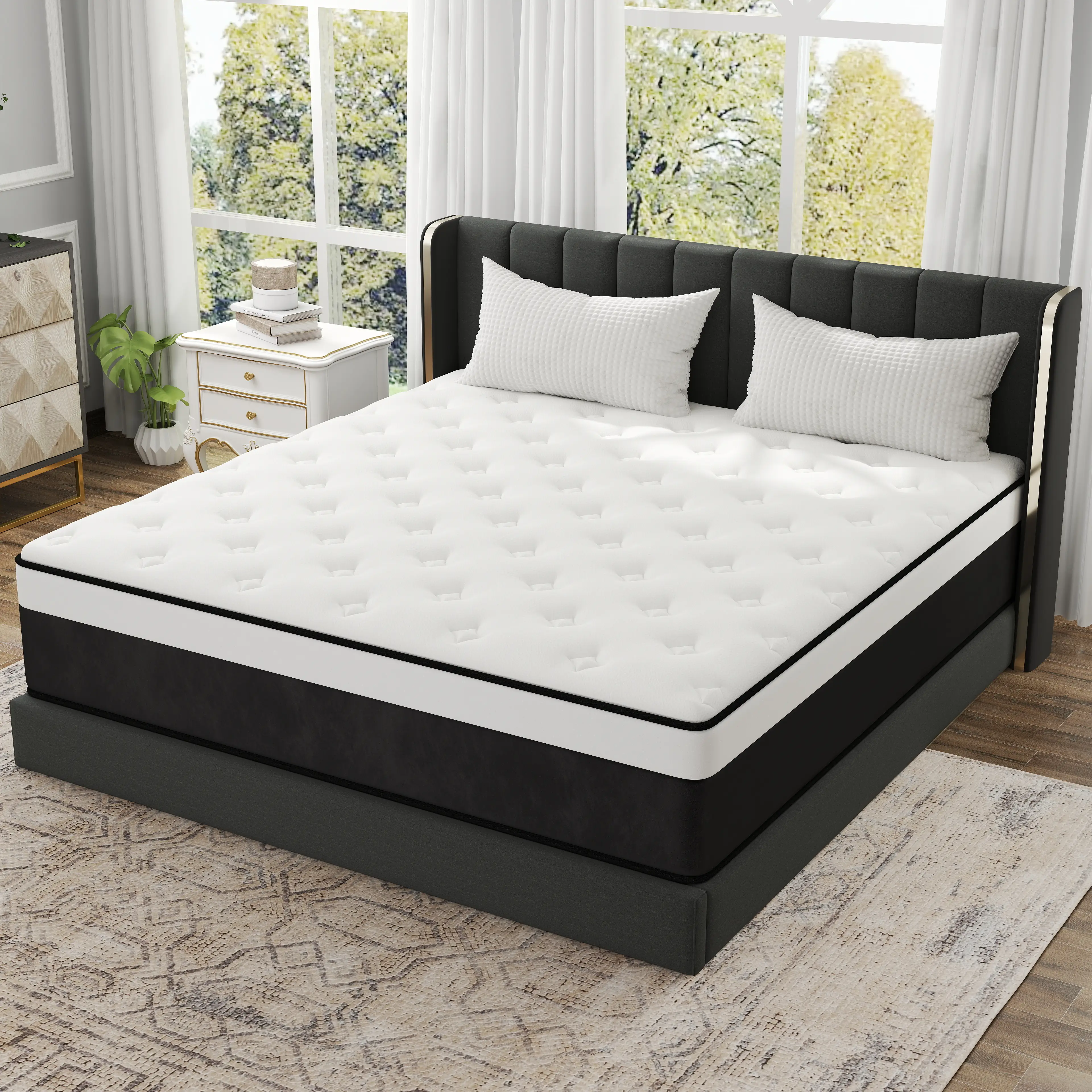 BOMASS 10" 12" 14" Mattress Twin Full Queen King Size-Memory Foam Hybrid Pocket Spring Medium Firm Mattresses Bed in A Box