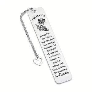 Stainless Steel Bookmark, 1 Count Flower Pattern Bookmark with Chain, Bookmark for Men and Women, Bookmark for Couples, Birthday Gift for Her