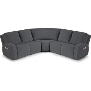 Reclining Sectional Couch Covers, Washable 5- Sofa Covers for L Shape Sectional Sofa Corner Seater, Thick, Soft Sofa Slipcovers (5 Seat Recliner Cover,Charcoal Gray)