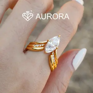 【#172 ArcTrio】Marquise Cut Moissanite ring Anniversary wedding ring Jewelry Synthetic Moissanite